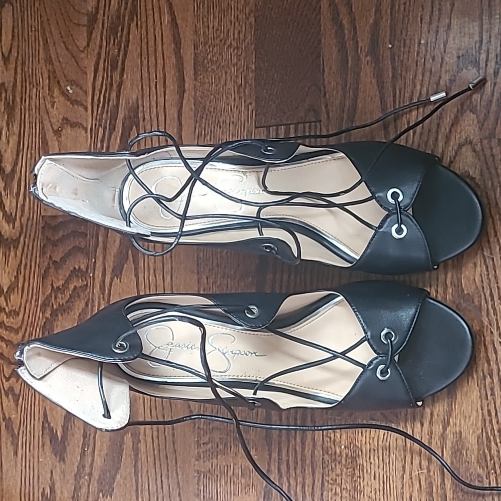 Elegant Black Lace-Up Heels with Peep-Toe
